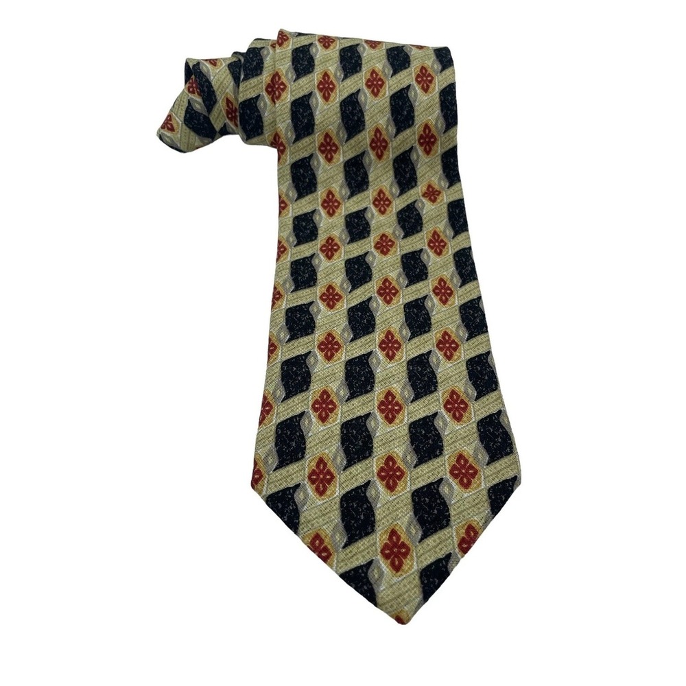 ERMENEGILDO ZEGNA Men Sz 58"x3.5 Gold/Black/Red Silk Tie ITALY Made (TA2) EUC